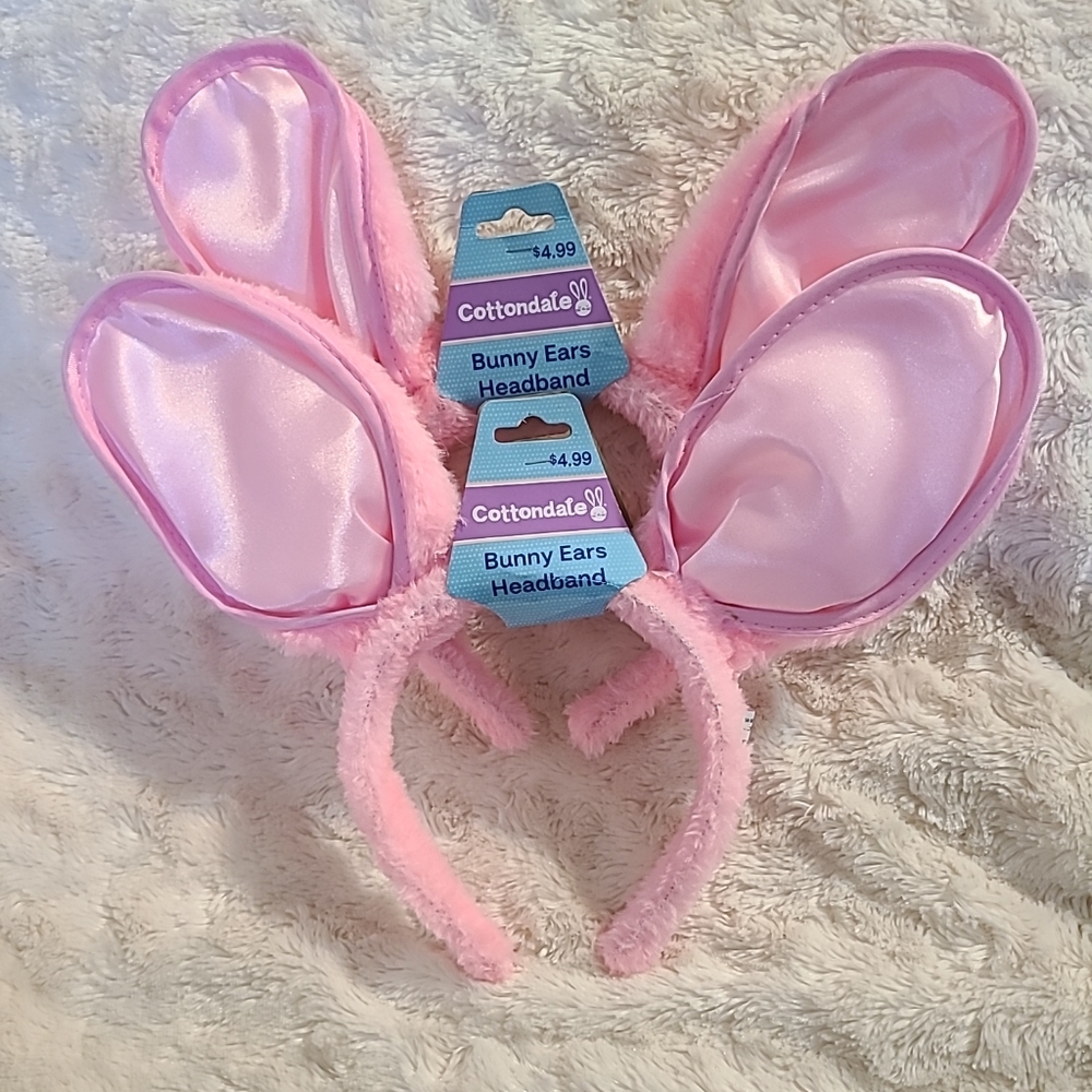 (2) Cottondale Plush Posable Pink Easter Bunny Ears Headband Costume Accessory